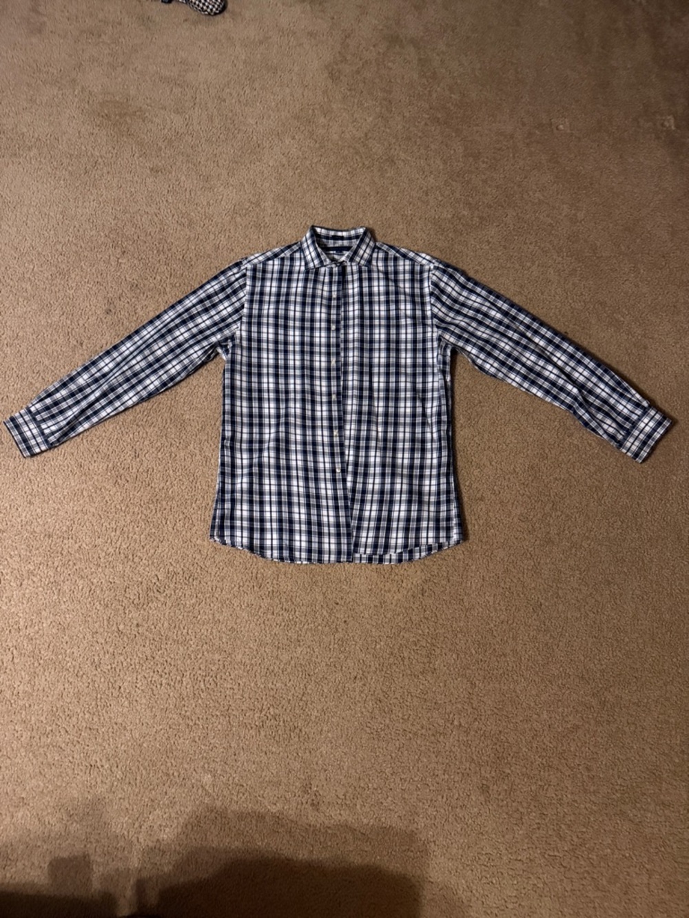 Tommy Hilfiger Navy Blue, Gray, & White Long-Sleeve Button-Up Dress Shirt